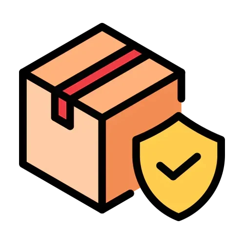 Package box with a yellow protection shield and check mark