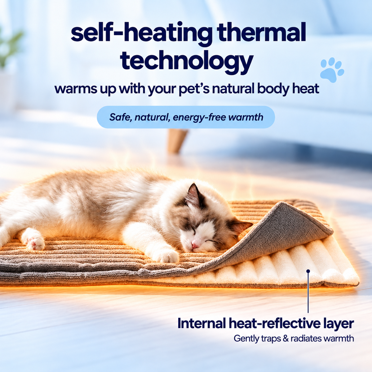 Self-heating thermal technology that reflects your pet's body heat