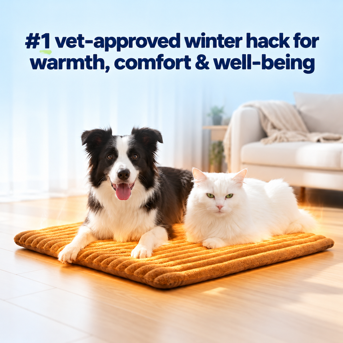 Dog and cat resting on a self-warming pet mat, the #1 vet-approved winter hack for warmth, comfort and well-being