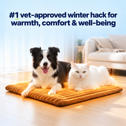 Dog and cat resting on a self-warming pet mat, the #1 vet-approved winter hack for warmth, comfort and well-being