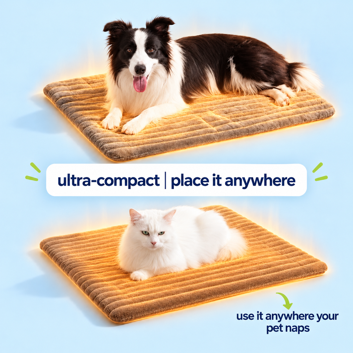 Ultra-compact folded pet mat that can be placed anywhere