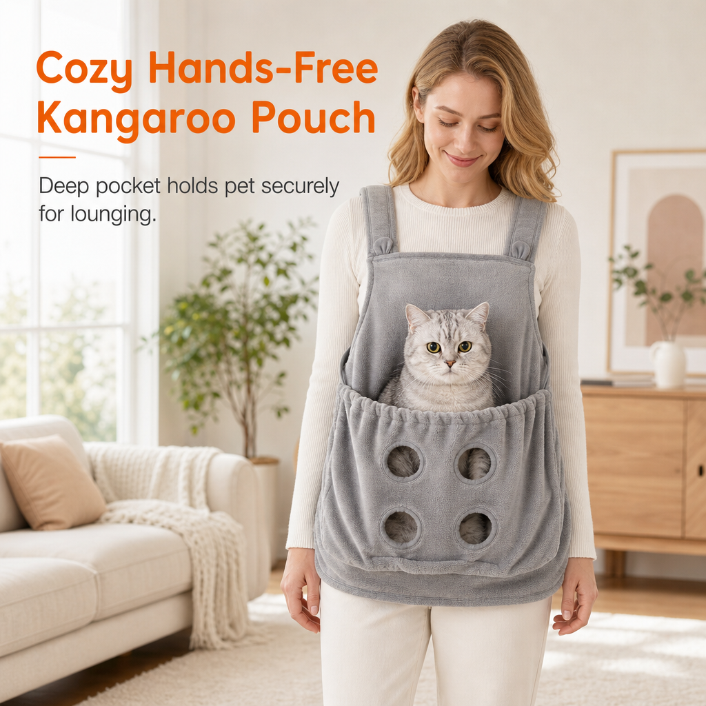 Cozy hands-free kangaroo pouch in thick coral fleece