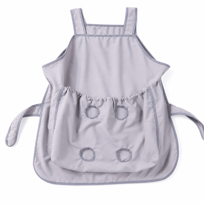 Thin model pet cuddling apron on a white background